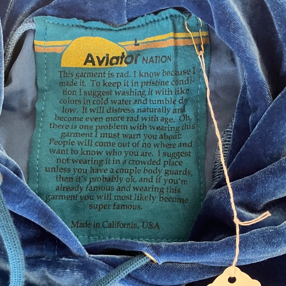 AVIATOR NATION Royal Blue Velour Hoodie with Stripes Women’s Size L NWT - Picture 11 of 11